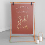 Modern Terracotta Script Welcome Bridal Shower Foil Prints<br><div class="desc">Modern Terracotta Calligraphy Script Welcome Bridal Shower Real Gold Foil Prints Poster. Customise it with your name of choice,  put it in a frame or on cardboard to hang in a metal frame or put it on an easel. Background colour can be changed in the design tool if needed.</div>