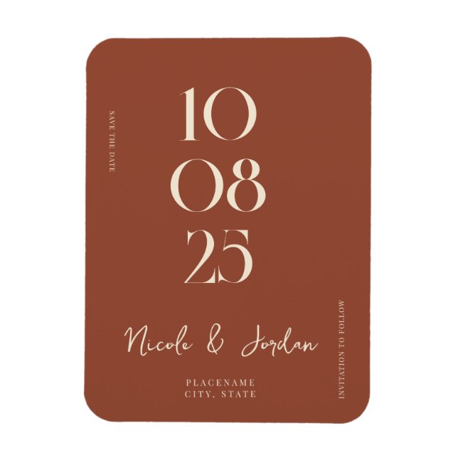 Modern Terracotta Simple Chic Save the Date Magnet (Vertical)