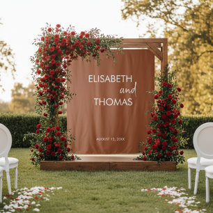 Modern terracotta simple elegant wedding backdrop tapestry