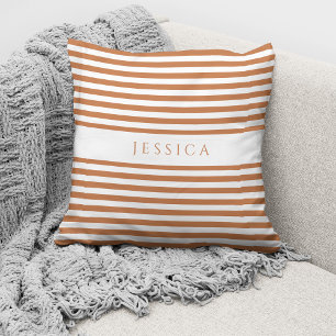 Modern Terracotta Striped Pattern Name Cushion