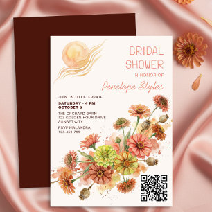 Modern Terracotta Sun Floral Bridal Shower Invitation