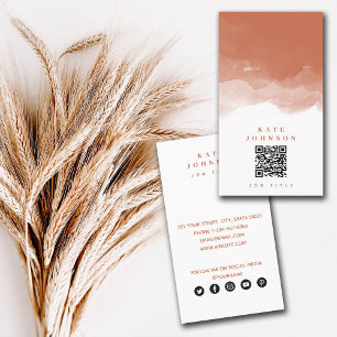 Modern Terracotta Watercolor QR Code Social Media Business Card
