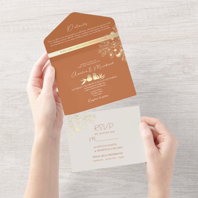 Modern Terracotta Wedding All In One Invitation (Tearaway)