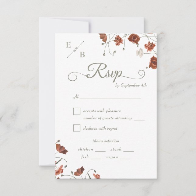 Modern Terracotta Wedding Meal Choice RSVP Card (Front)