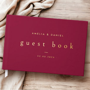 Modern terracotta wedding names and date burgundy guest book