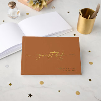Modern TerraCotta Wedding Photo Calligraphy Script Guest Book