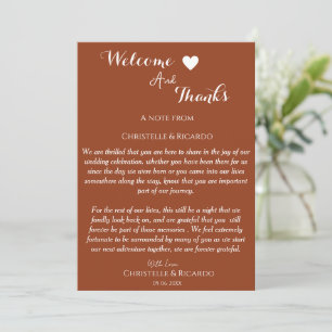 Modern terracotta  welcome and thank you wedding  card