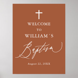Modern Terracotta White Cross Baptism Welcome Sign