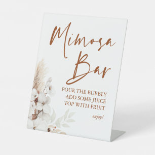 Modern Terracotta White Floral Boho Mimosa Bar Pedestal Sign