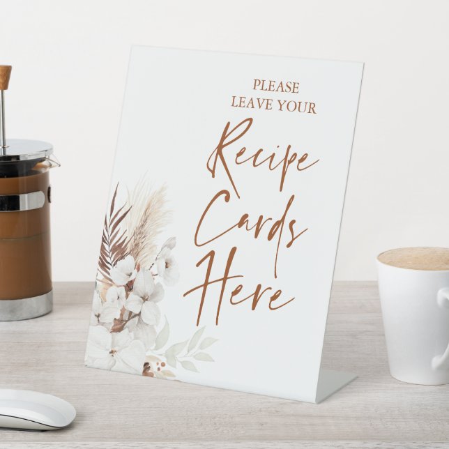 Modern Terracotta White Floral Recipe Cards Here Pedestal Sign (In SItu)