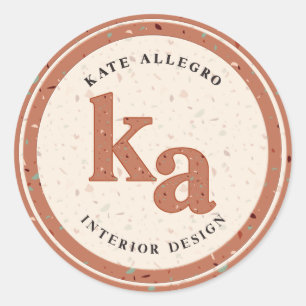 Modern Terrazzo in Terracotta Initials Custom Logo Classic Round Sticker