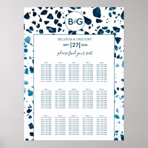 Modern Terrazzo Mosaic Blue Wedding Seating Chart