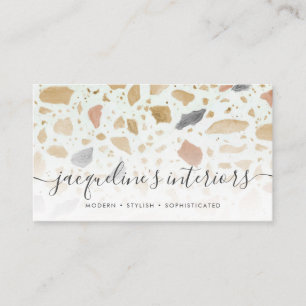 Modern Terrazzo Pattern Script Tan Rust Grey Retro Business Card