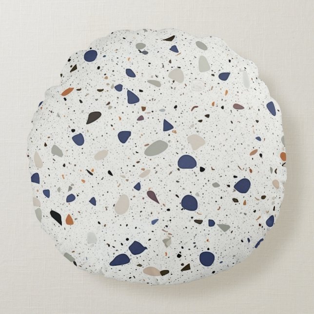 Modern Terrazzo Tile Decorative Blue Grey White  Round Cushion (Front)