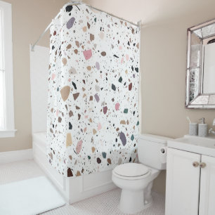 Modern Terrazzo Tile Design white beige brown Shower Curtain