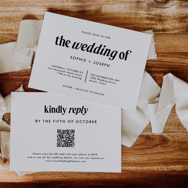 Modern Text | Black and White Wedding with QR Code Invitation (Creator Uploaded)