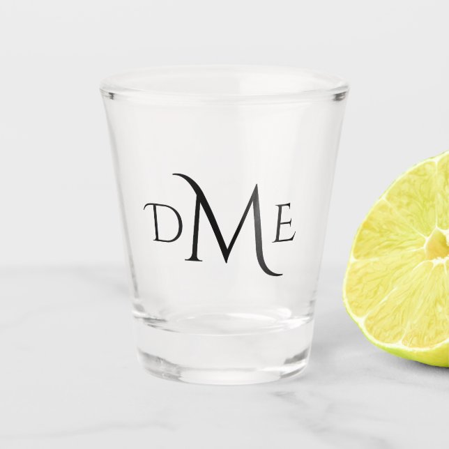 Modern Text Black Monogram Shot Glass (Front)