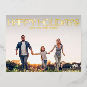 MODERN TEXT HAPPY HOLIDAYS Gold Photo Foil Holiday Postcard
