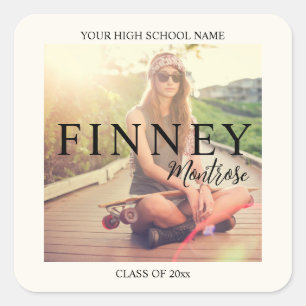 Modern Text Overlay Graduation Party Photo  Square Sticker