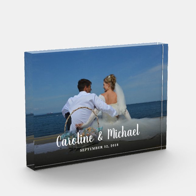 Modern text overlay personalised wedding custom photo block (Left)