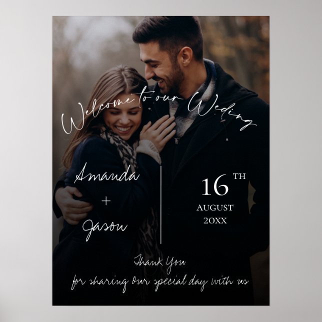 Modern Text Overlay Photo Wedding Welcome  Poster (Front)