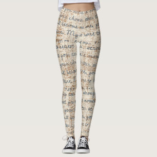 Modern text pattern beige and brown rustic retro leggings