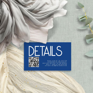 Modern Text QR Code Blue Wedding Details Enclosure Card