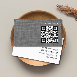 Modern Texture Grey Black QR Code Bold Business Card