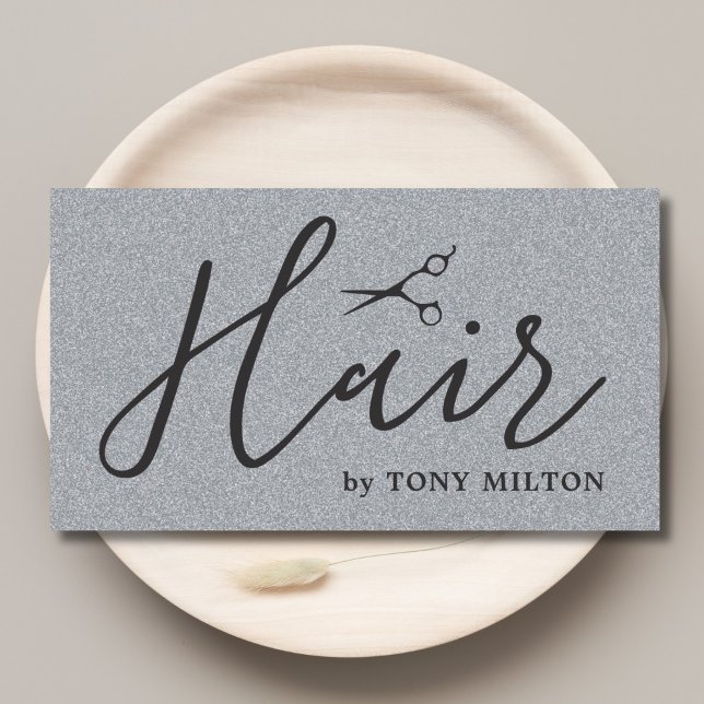 Modern Texture Grey Black Scissors Bold HairSalon Business Card (Creator Uploaded)