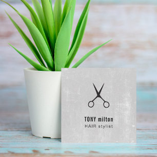 Modern Texture Grey Black Scissors Hair Stylist Square Business Card