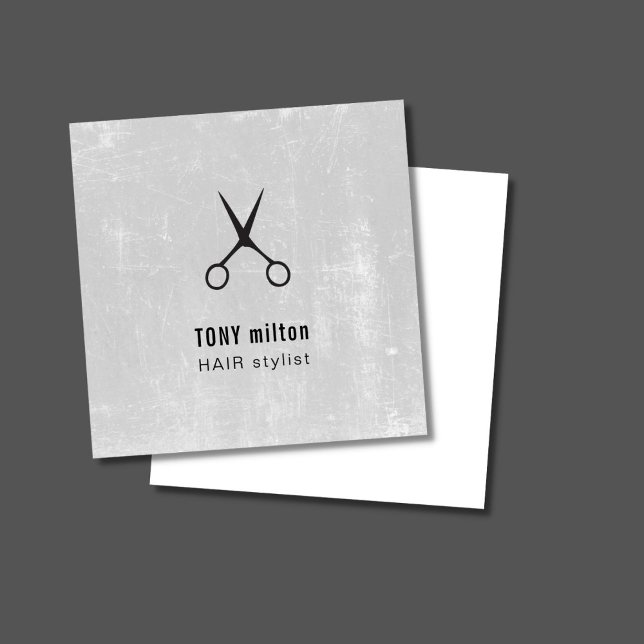 Modern Texture Grey Black Scissors Hair Stylist Square Business Card (Creator Uploaded)