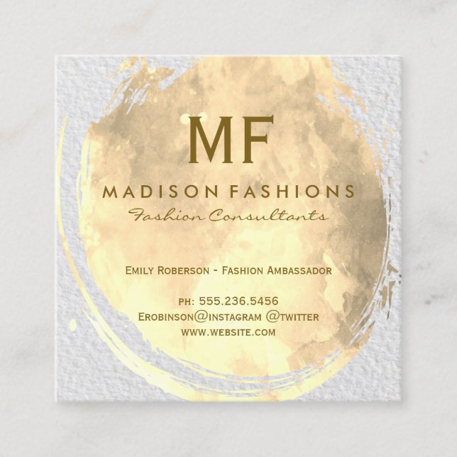 Modern Texture Watercolor Brushed with Monogram Square Business Card (Front)
