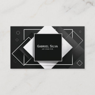 Modern Textured Geometric Black and White Business Card