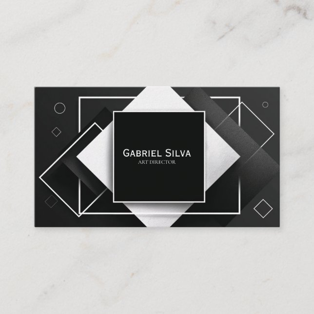 Modern Textured Geometric Black and White Business Card (Front)