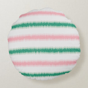 Modern textured pink green ikat stripes patten round cushion