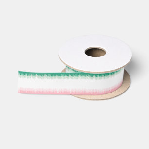 Modern textured pink green ikat stripes patten satin ribbon