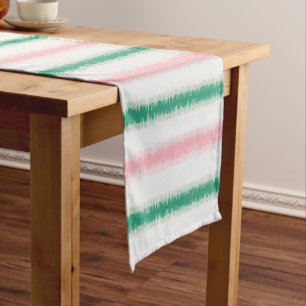 Modern textured pink green ikat stripes patten short table runner