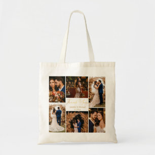 modern thank you 6 photos collage wedding golden  tote bag