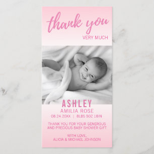 Modern Thank You Baby Shower Girl Pink   Add PHOTO