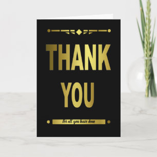 Modern Thank You Black Gold Typography Card