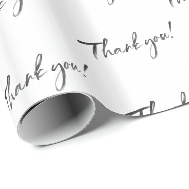 MODERN THANK YOU black inked calligraphy writing Wrapping Paper (Roll Corner)