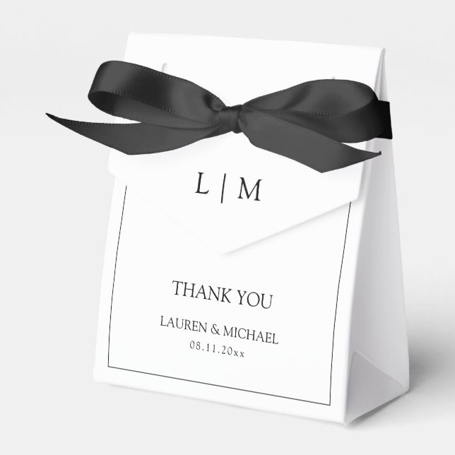 Modern Thank You Black & White Monogram Wedding Favour Box (Front Side)