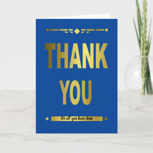 Modern Thank You Blue Gold Typography Card