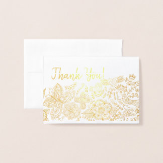 Modern Thank You! Butterfly Birds Hearts Filigree Foil Card