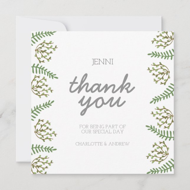 Modern Thank You Card With Leaf Illustrations (Front)