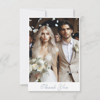 Modern Thank You Card with Photo, Dusty Blue Text