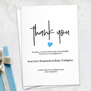 Modern thank you card with tiny blue heart