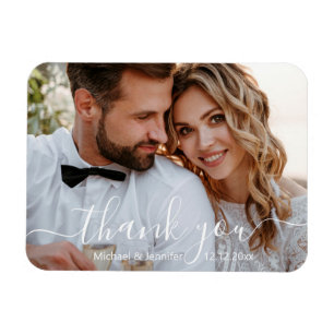 modern thank you chic handwriting wedding photo  magnet