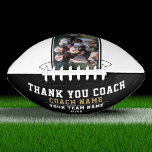 Modern Thank you Coach Team Name and Team Photo American Football<br><div class="desc">Modern Thank you Coach Team Name and Team Photo Football. The text is trendy white typography on black background. Personalise with your coach name, team name and year. You can change any text on the football or erase it. A great gift for a coach! Add a team photo and get...</div>