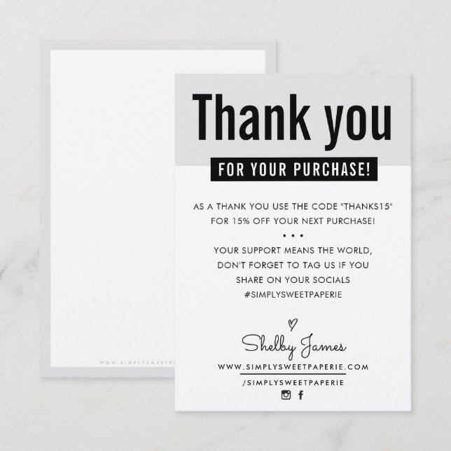 MODERN THANK YOU customer insert cute black kraft (Front/Back)